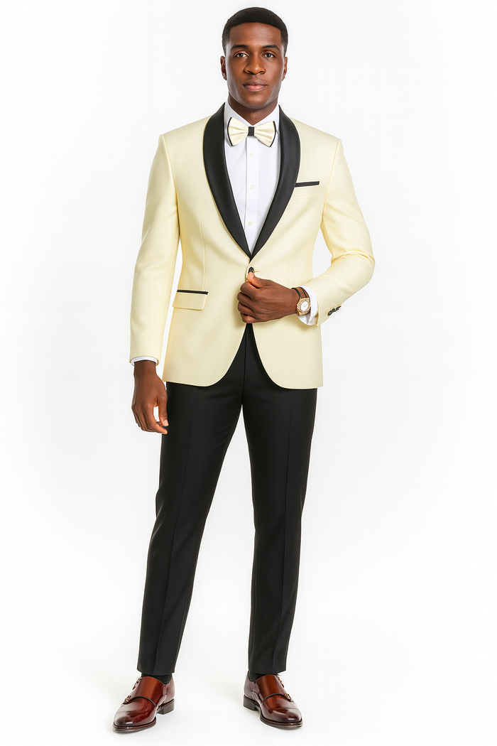 Big And Tall Suit For Men - Jacket  Pants  Bowtie  Pants - Ivory Suit