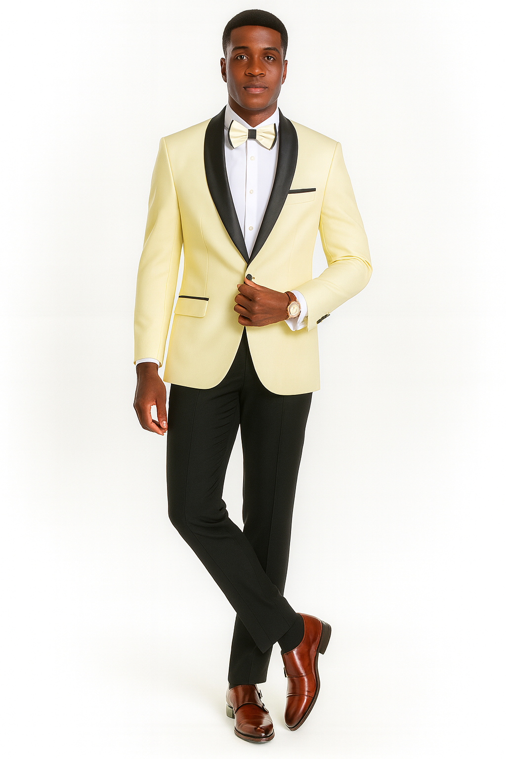 Big And Tall Suit For Men - Jacket  Pants  Bowtie  Pants - Ivory Suit