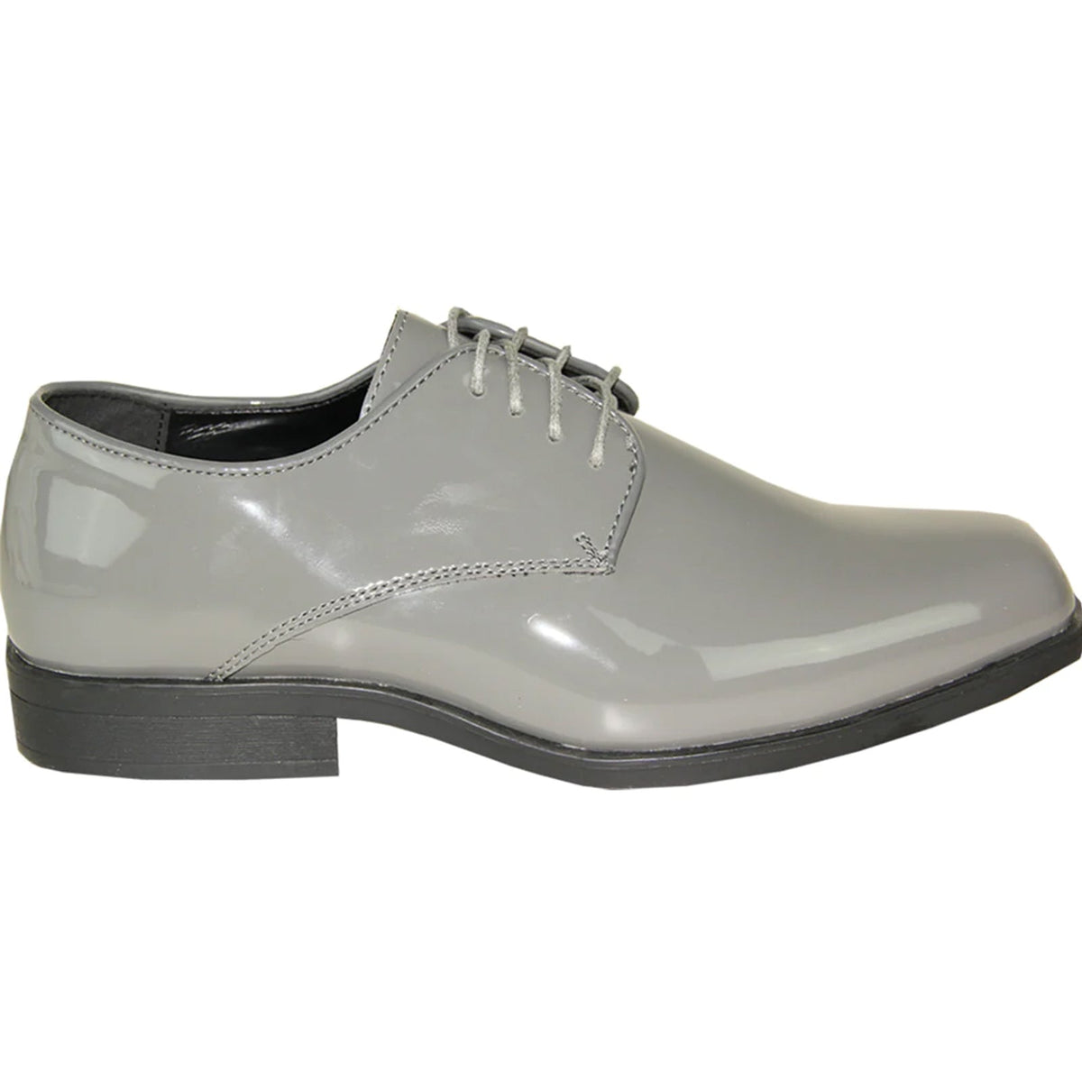 Bravo Mens Classic Plain Square Toe Shiny Patent Tuxedo Dress Shoe in Grey