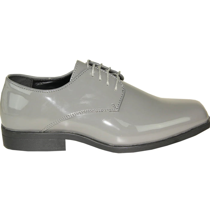 Bravo Mens Classic Plain Square Toe Shiny Patent Tuxedo Dress Shoe in Grey