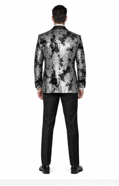 Men's Black and Silver Sequin Tuxedo Blazer, All Sizes