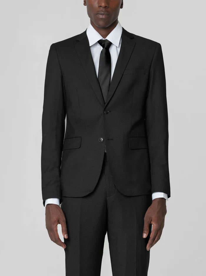 Mens Modern Classic Black Birdseye Two Button Suit