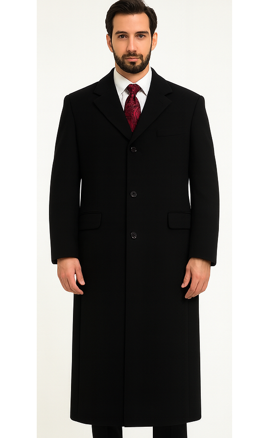 Black Cashmere Chesterfield Overcoat – 1920s Full Length Topcoat