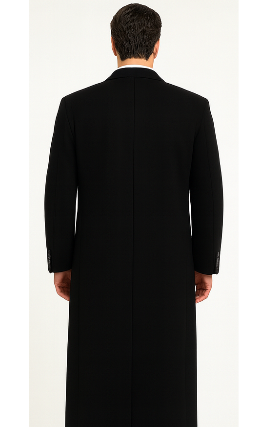 Black Cashmere Chesterfield Overcoat  1920s Full Length Topcoat