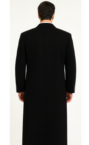 Black Cashmere Chesterfield Overcoat – 1920s Full Length Topcoat