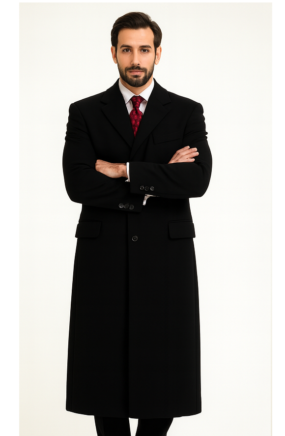 Black Cashmere Chesterfield Overcoat  1920s Full Length Topcoat