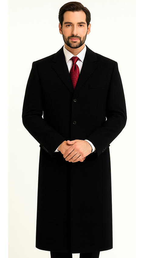 Black Cashmere Chesterfield Overcoat  1920s Full Length Topcoat