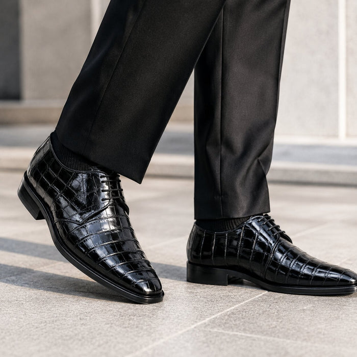 Los Altos Black Genuine All-Over Crocodile Shoe ~ World Best Alligator ~ Gator Skin Belly Shoe