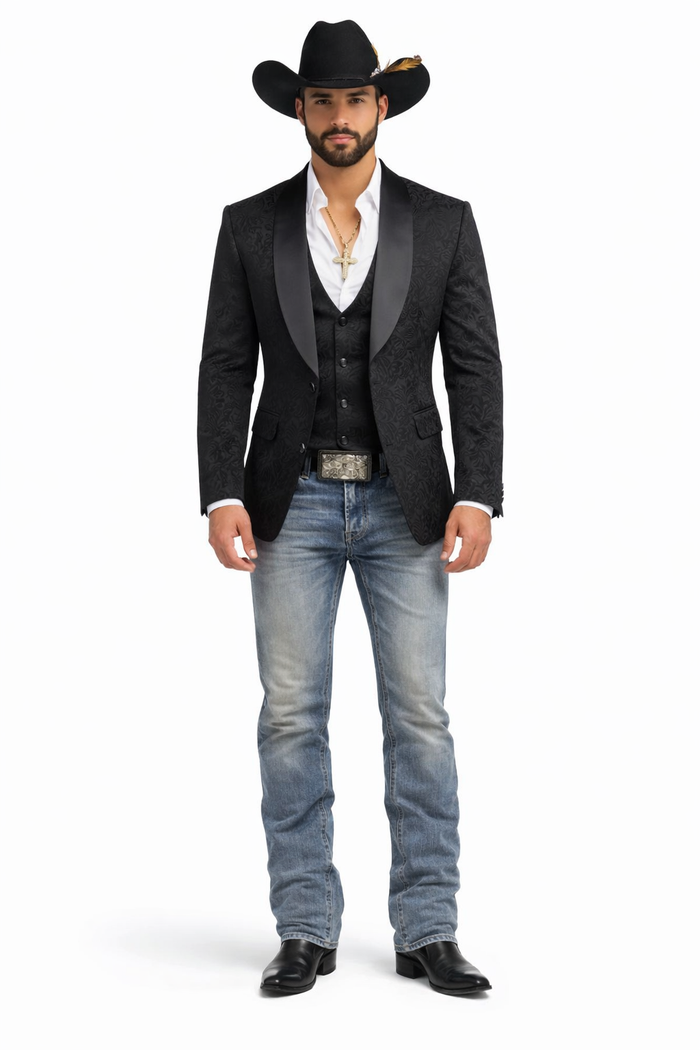 Black Lace Luxury Three-Piece Suit
