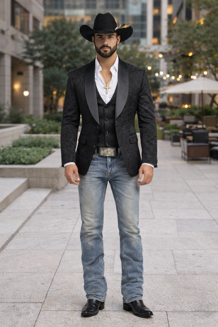 Black Lace Luxury Three-Piece Suit