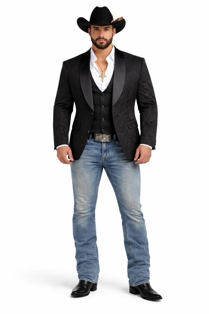 Black Lace Luxury Three-Piece Suit
