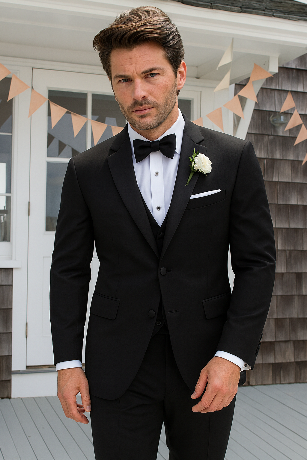 Black Modern Wedding Notch Tuxedo