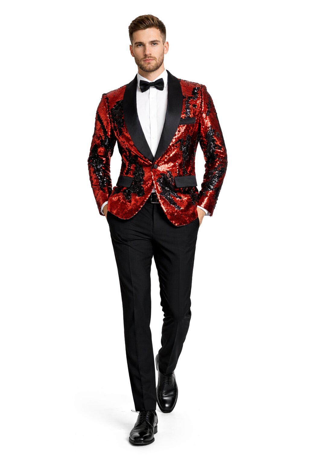 1 Button Reversible Sequin Blazer In Red and Black