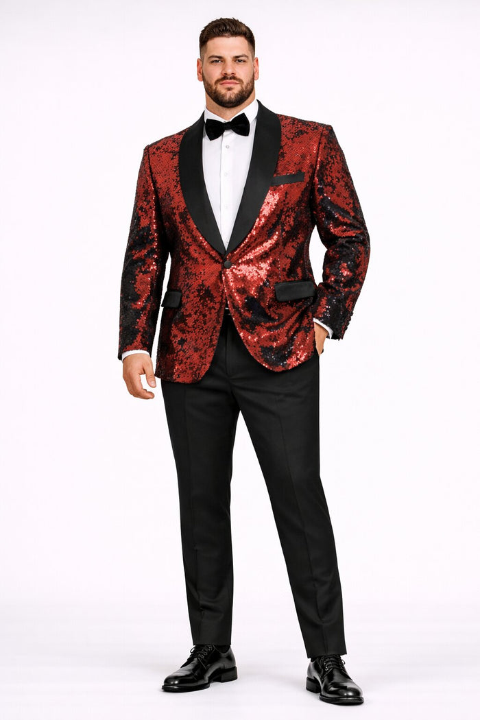 1 Button Reversible Sequin Blazer In Red and Black