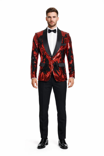 1 Button Reversible Sequin Blazer In Red and Black