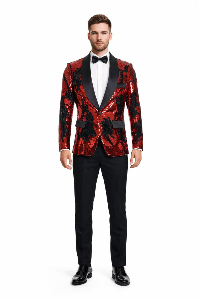 1 Button Reversible Sequin Blazer In Red and Black