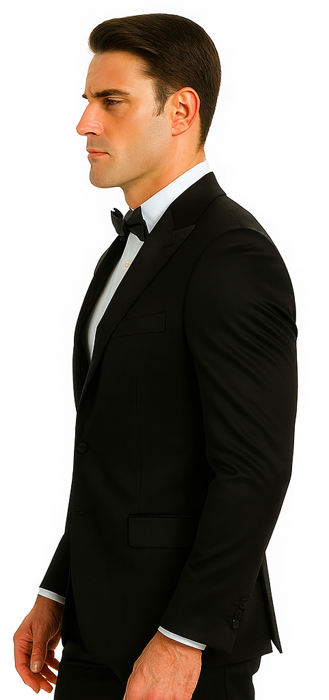 Men's Black Satin 3 Piece Slim Fit Tazzio Suit with Peak Lapel Suit