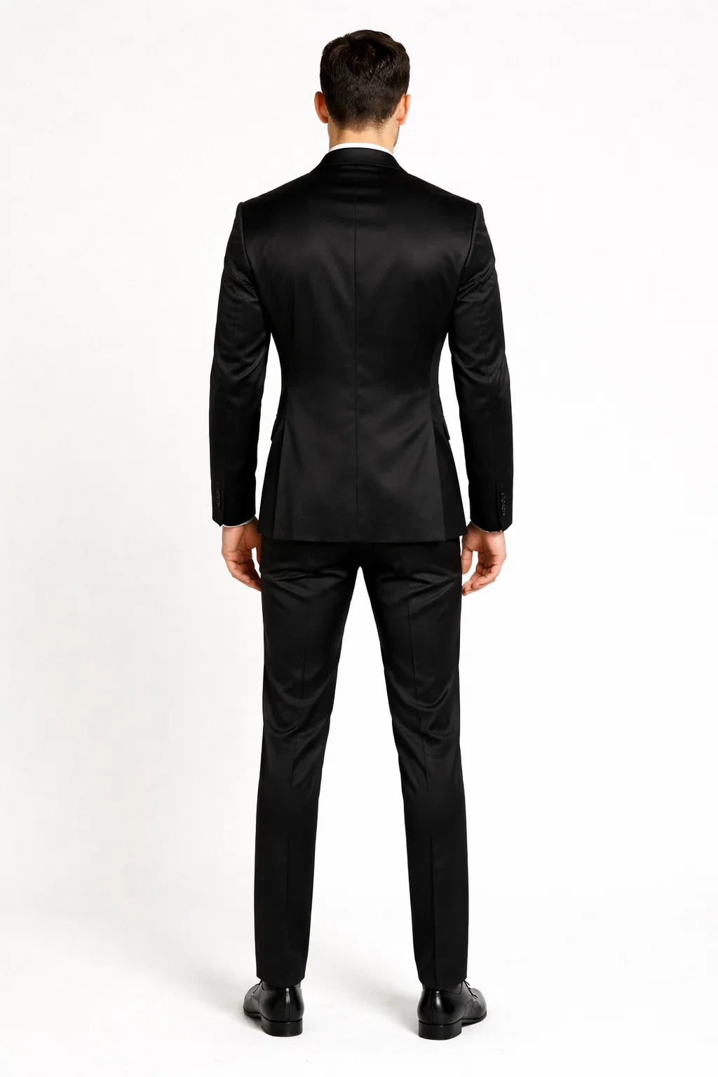 Black Satin Flex Two-Piece Suit  Slim Fit Sport Coat and Matching Pants