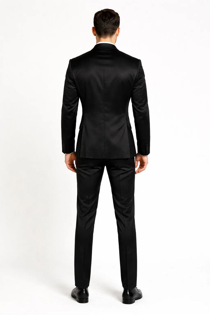 Black Satin Flex Two-Piece Suit  Slim Fit Sport Coat and Matching Pants
