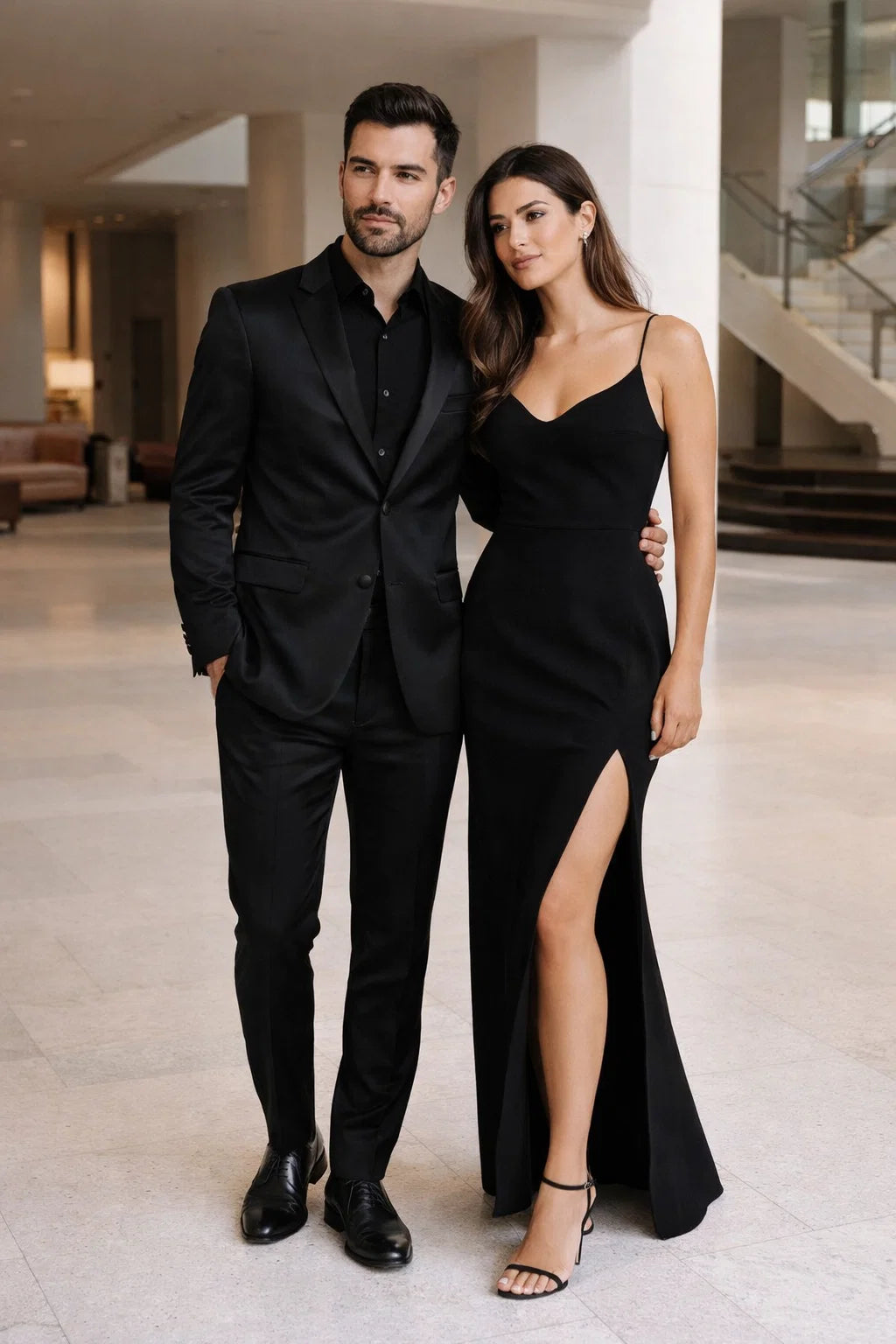 Black Satin Flex Two-Piece Suit  Slim Fit Sport Coat and Matching Pants