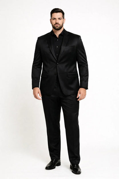 Black Satin Flex Two-Piece Suit  Slim Fit Sport Coat and Matching Pants