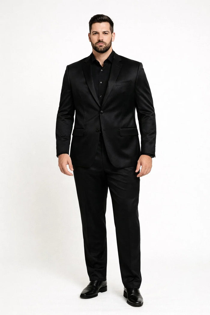 Black Satin Flex Two-Piece Suit  Slim Fit Sport Coat and Matching Pants