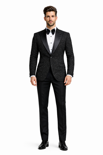 36 Black Sequin Tuxedo Blazer