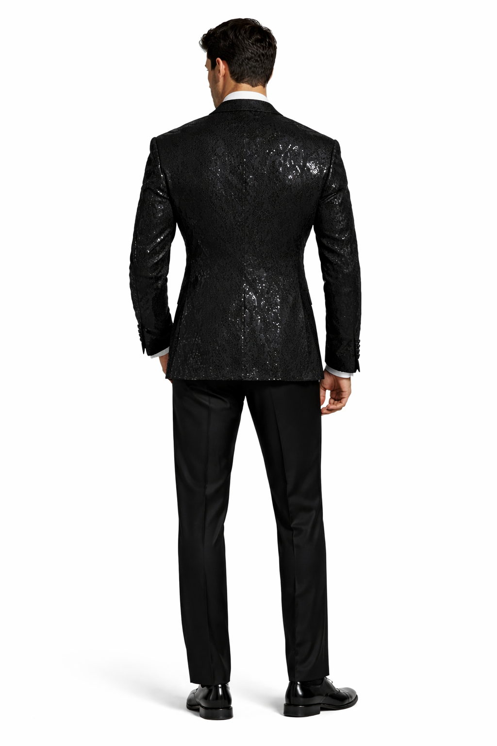 Black Sequin Tuxedo Suit with Satin Shawl Lapel  Mens Slim Fit Formal Prom and Wedding Attire