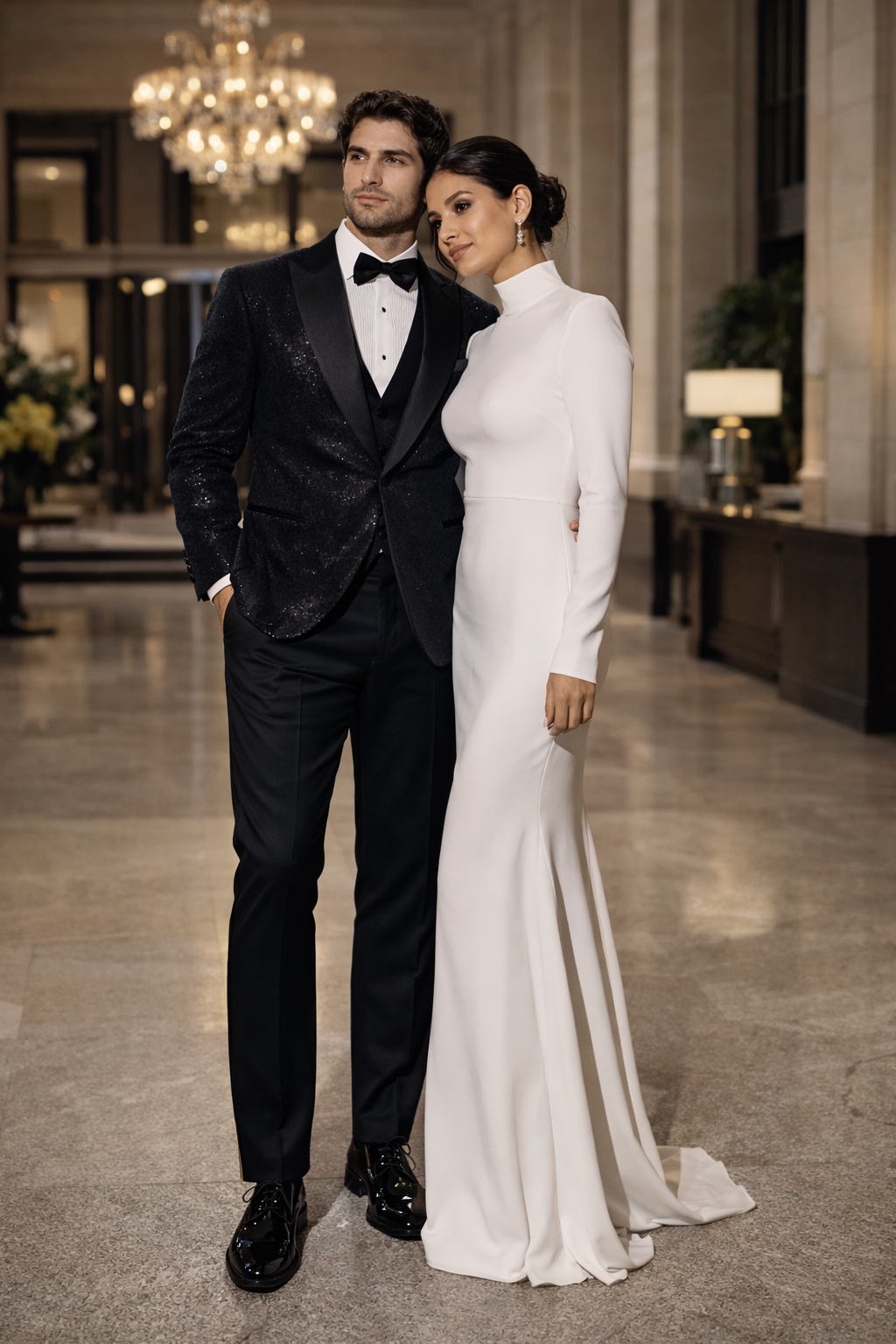 Black Sequin Tuxedo Suit with Satin Shawl Lapel  Mens Slim Fit Formal Prom and Wedding Attire