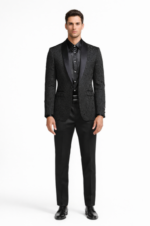 Black Tuxedo - Mens Wedding Suit Tonal Paisley - Black Blazer Only