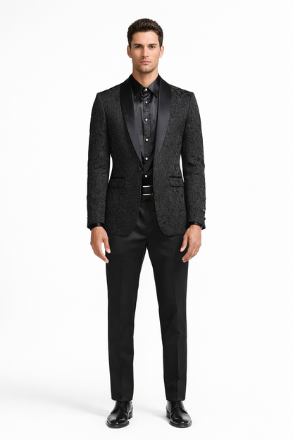 Black Tuxedo - Mens Wedding Suit Tonal Paisley - Black Blazer Only