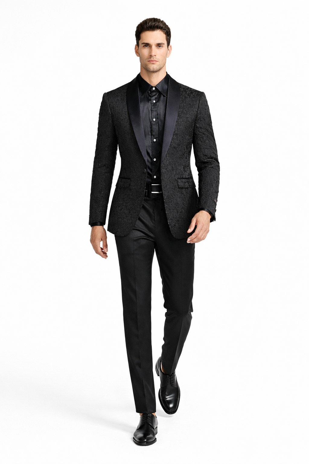 Black Tuxedo - Mens Wedding Suit Tonal Paisley - Black Blazer Only