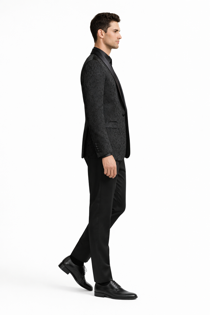 Black Tuxedo - Mens Wedding Suit Tonal Paisley - Black Blazer Only