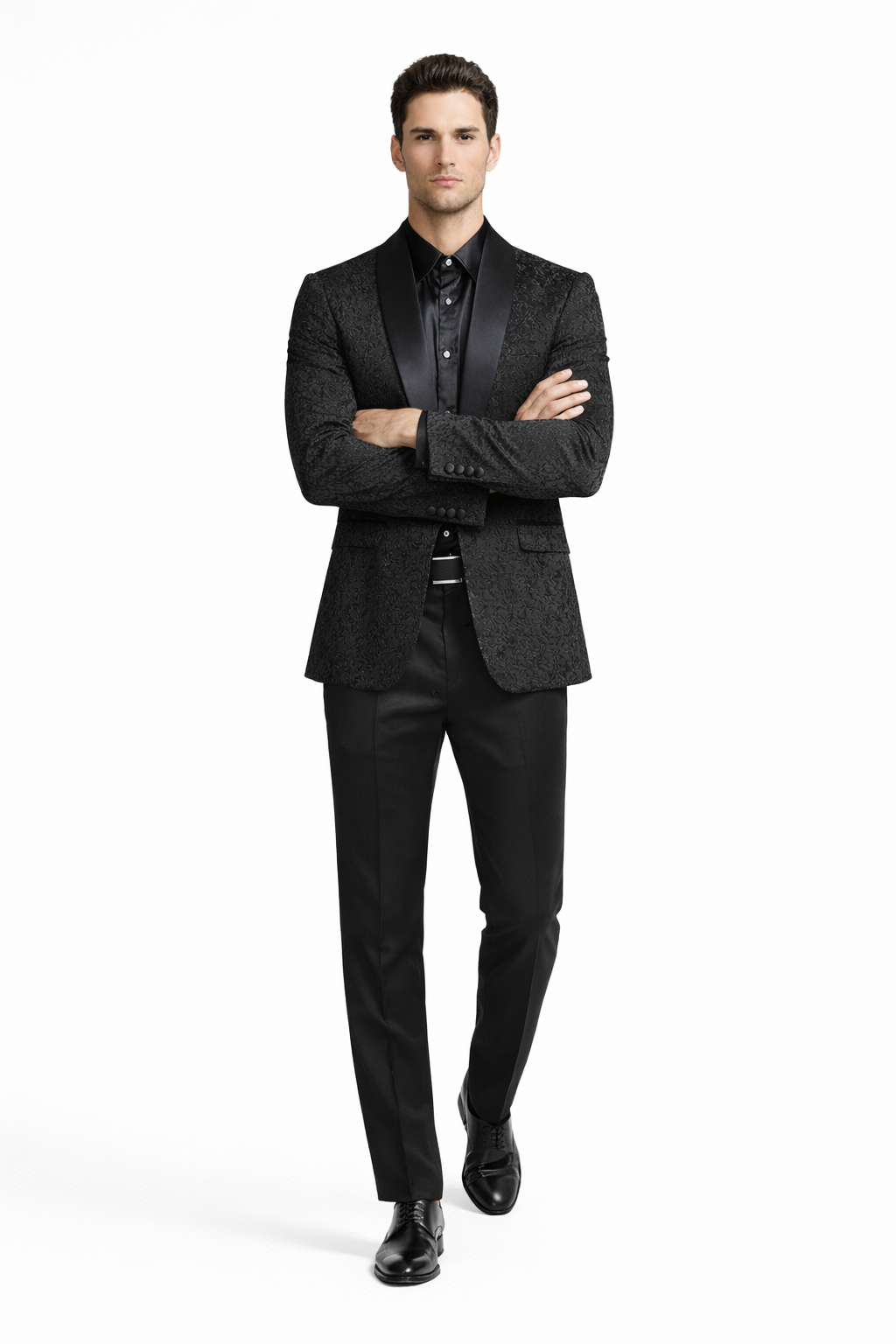 Black Tuxedo - Mens Wedding Suit Tonal Paisley - Black Blazer Only