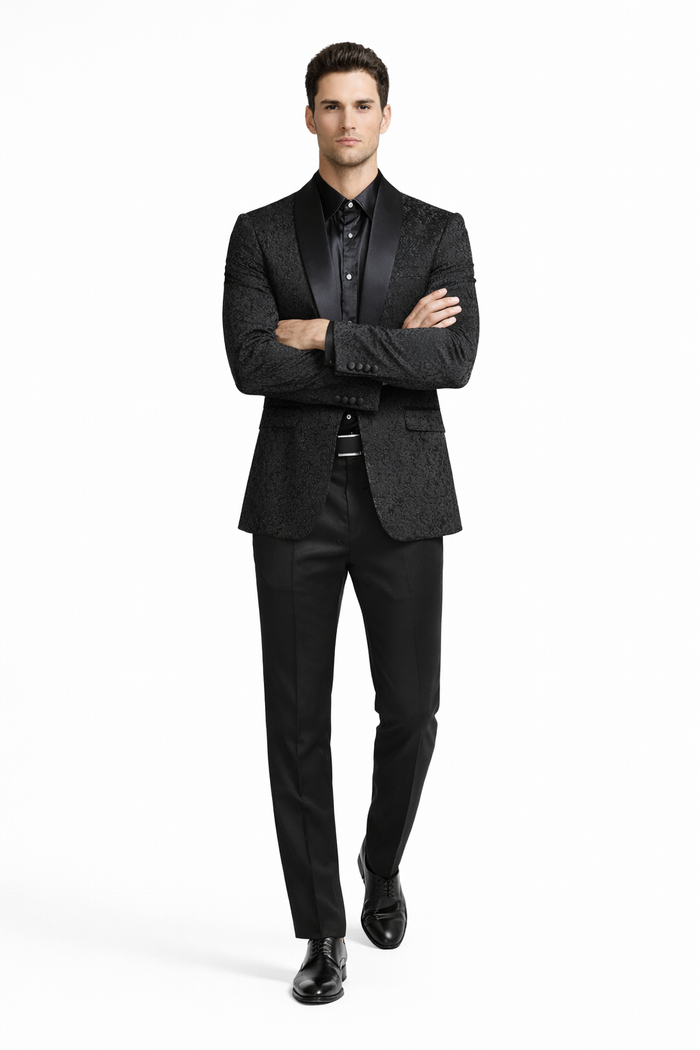 Black Tuxedo - Mens Wedding Suit Tonal Paisley - Black Blazer Only