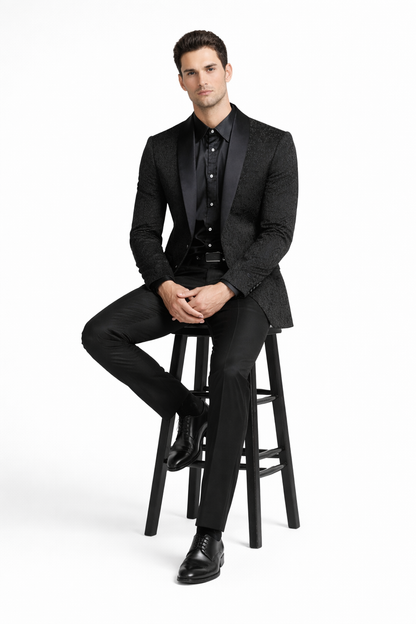 Black Tuxedo - Mens Wedding Suit Tonal Paisley - Black Blazer Only