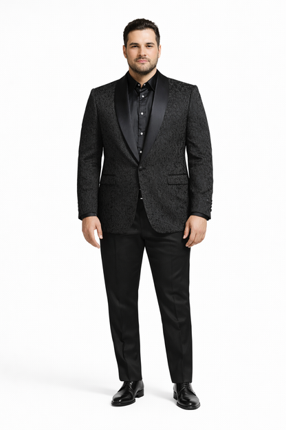 Black Tuxedo - Mens Wedding Suit Tonal Paisley - Black Blazer Only