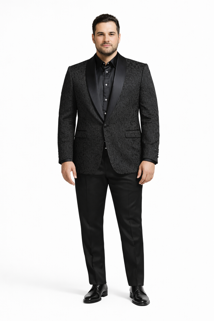 Black Tuxedo - Mens Wedding Suit Tonal Paisley - Black Blazer Only