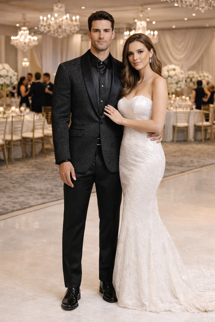 Black Tuxedo - Mens Wedding Suit Tonal Paisley - Black Blazer Only