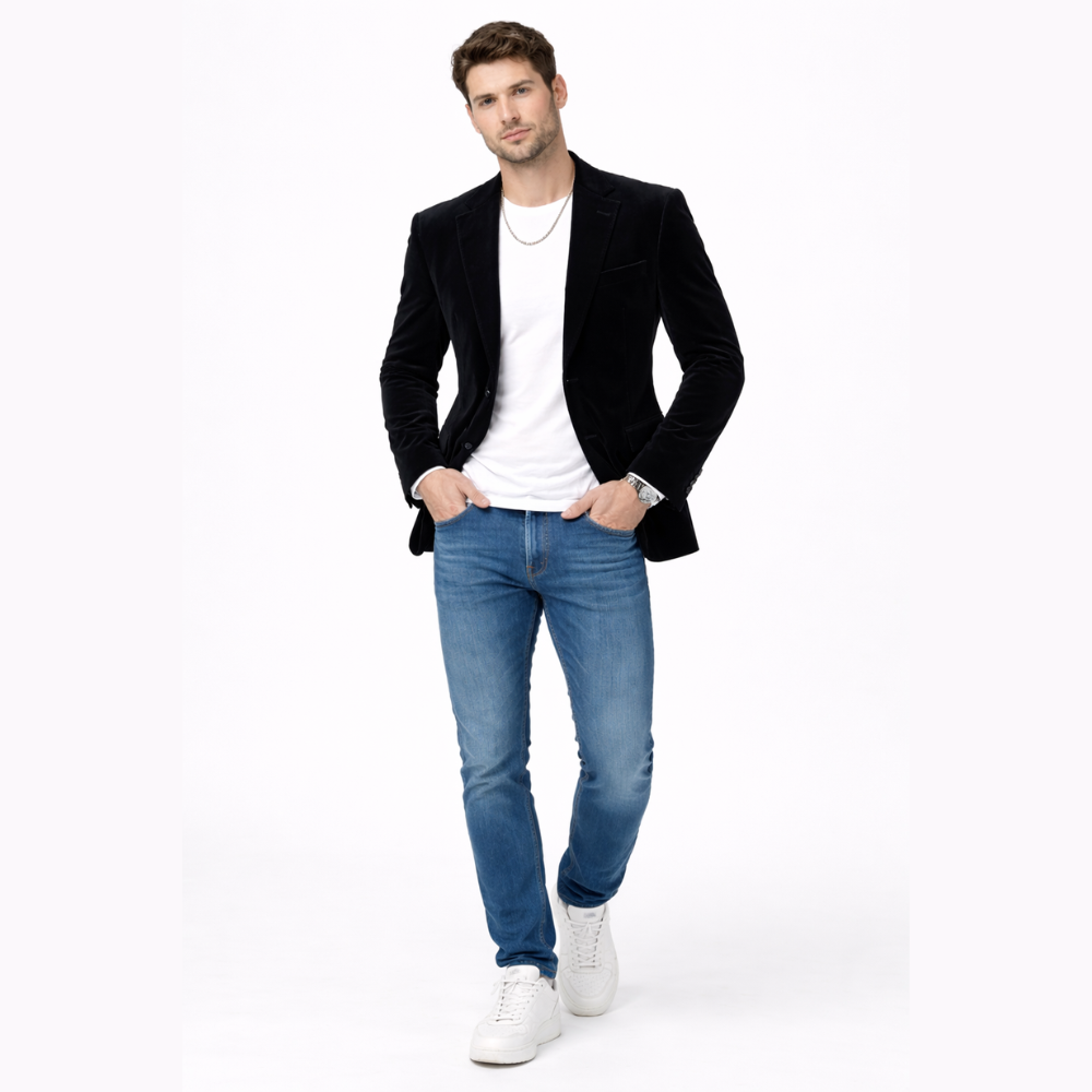 Men’s Black Velvet Dinner Blazer – Tailored Fit Formal Jacket, Standard and Made-to-Measure