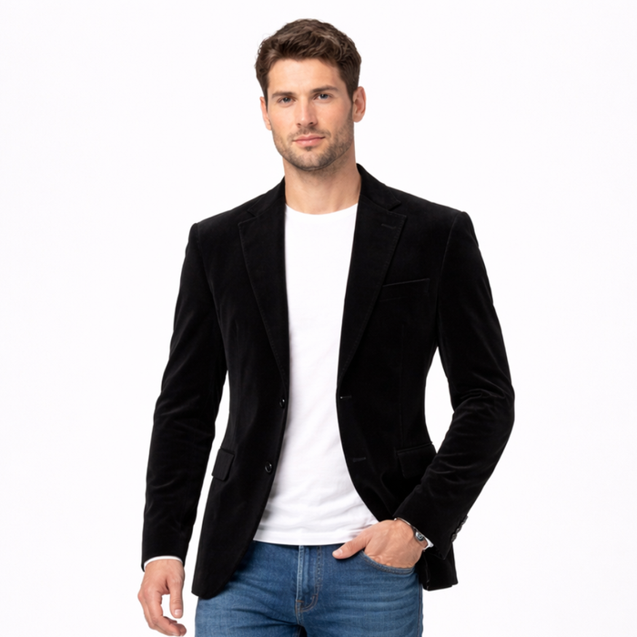 Men’s Black Velvet Dinner Blazer – Tailored Fit Formal Jacket, Standard and Made-to-Measure