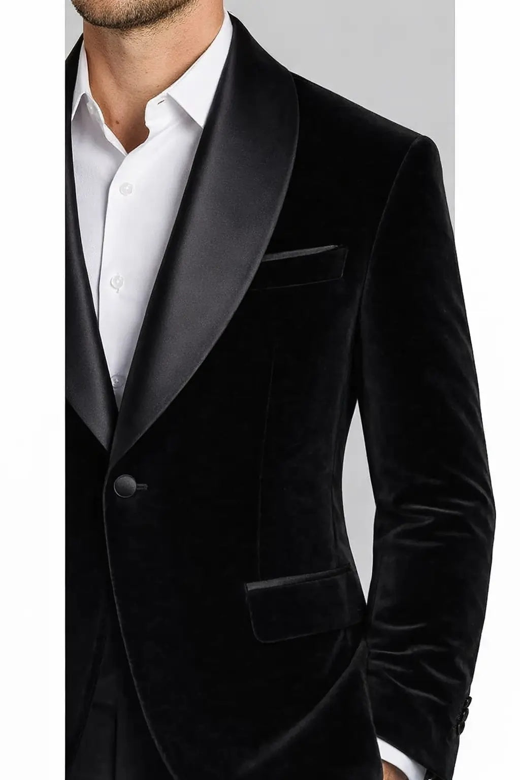 Men’s Black Velvet Shawl Collar Blazer – Elegant Evening and Party Jacket