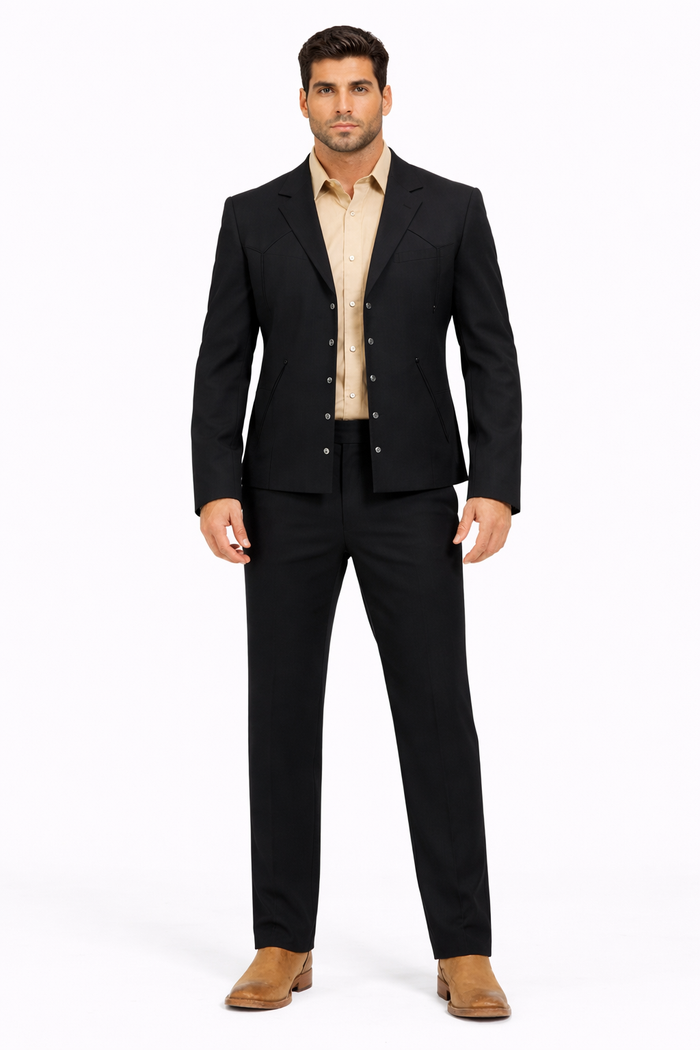 Black Western Suit Set for Men – Stylish Formal Wedding and Business Suit