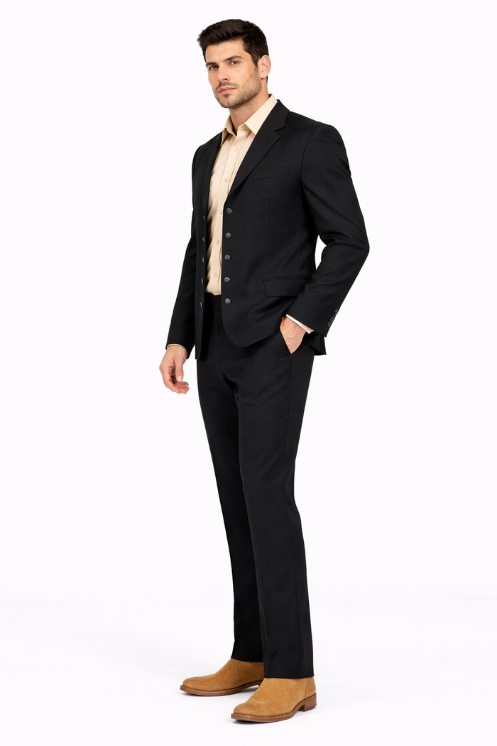 Black Western Suit Set for Men – Stylish Formal Wedding and Business Suit