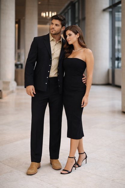 Black Western Suit Set for Men – Stylish Formal Wedding and Business Suit