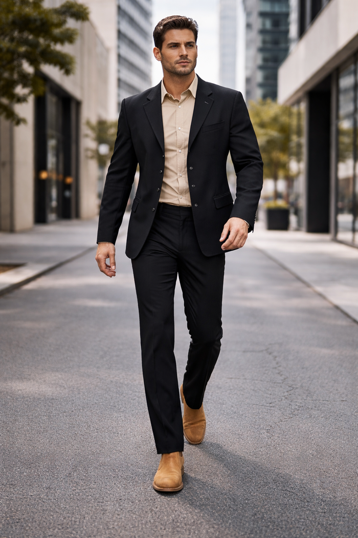 Black Western Suit Set for Men – Stylish Formal Wedding and Business Suit