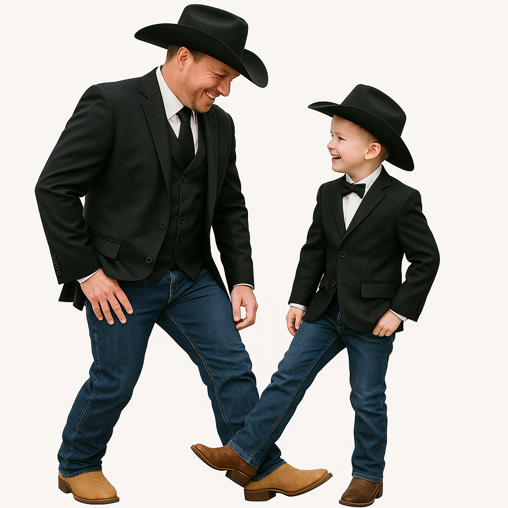 Matching Father and Son Black Western Tuxedo Blazer With Vest + Cowboy Hat Included