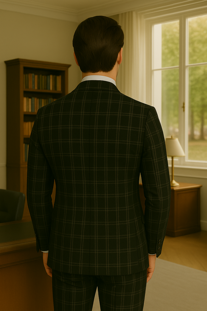 Wool Suit - Italian Made Business Suit by Statement Men's 3 Piece 100% Wool Modern Fit Suit - Plaid Pattern
