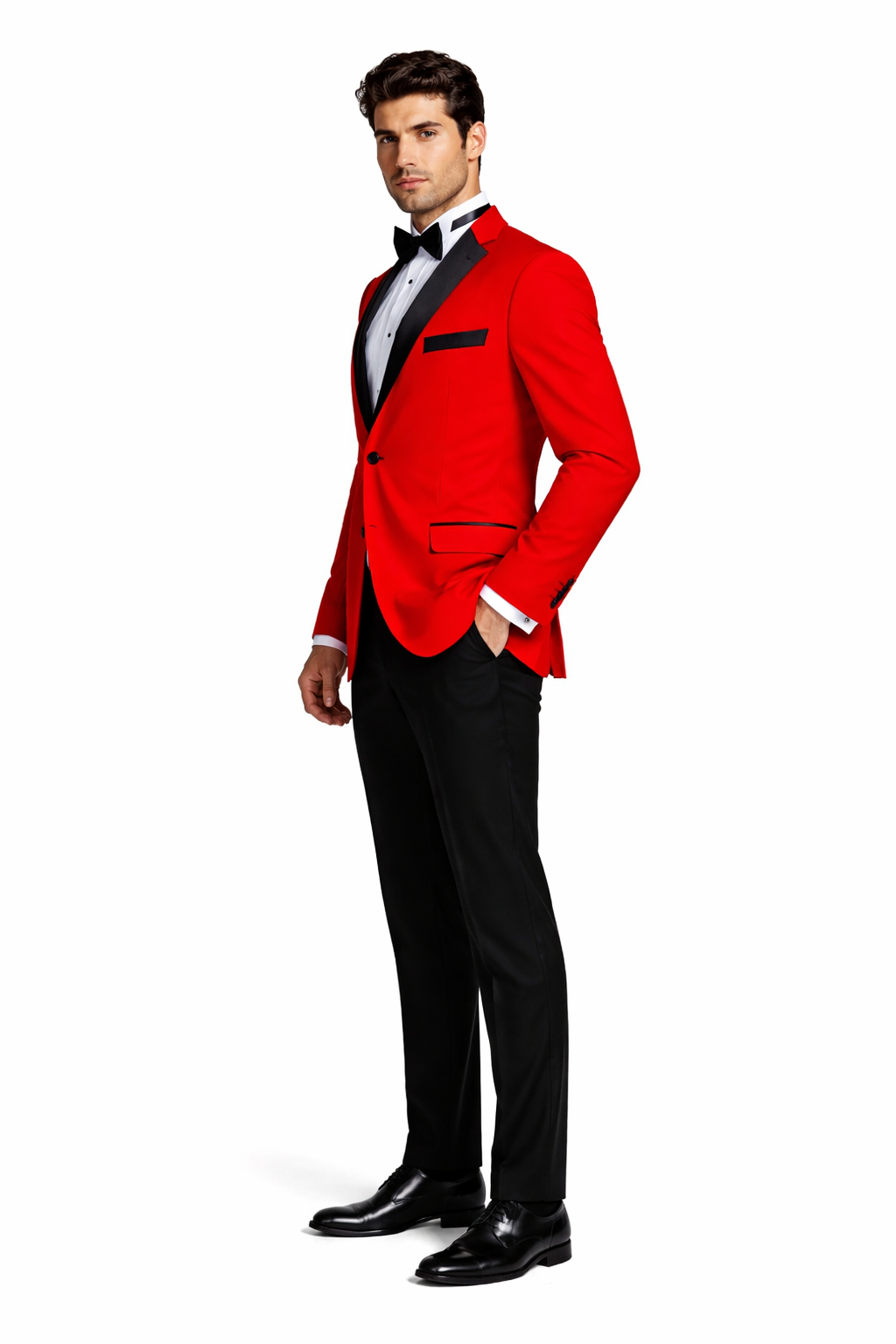 Blazer - Dinner Jacket - Red and Black Lapel Mens Classic 2 Button Notch Lapel Red Tuxedo