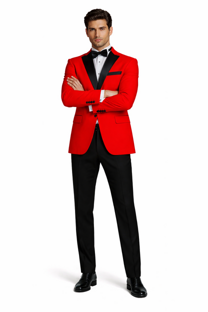 Blazer - Dinner Jacket - Red and Black Lapel Mens Classic 2 Button Notch Lapel Red Tuxedo